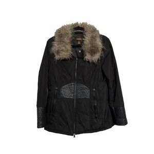 Danier Jacket with Genuine Leather Trim Removable Faux Fur Size Medium Black